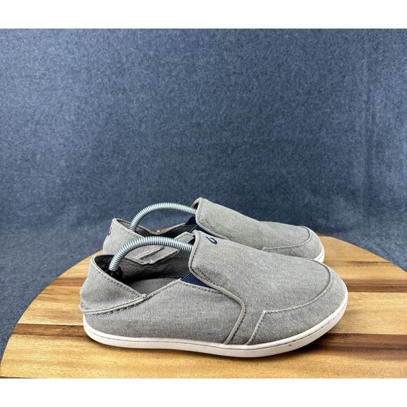 Olukai "Nohea Lole" Boys Sz 6 Gray Slip On Shoes Canvas Snaeaker Loafer - Picture 1 of 10
